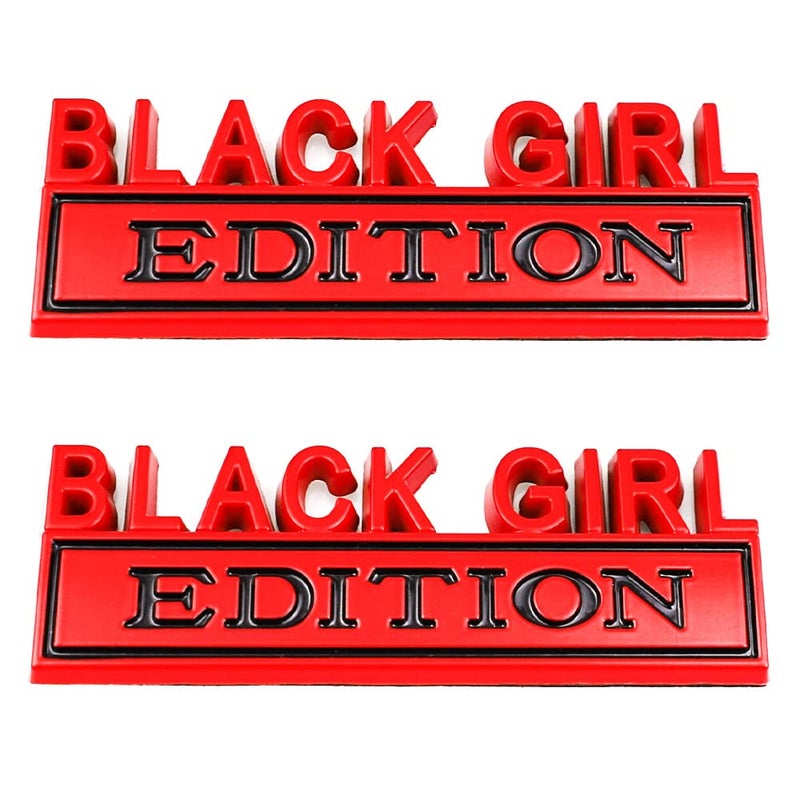 CARRUN 2 Pcs Black Girl Edition Emblem Car Side Rear Front Hood Trunk Door Badge 3D Decal Sticker Fit for Car Truck SUV (Black Girl, Red) - Image 1